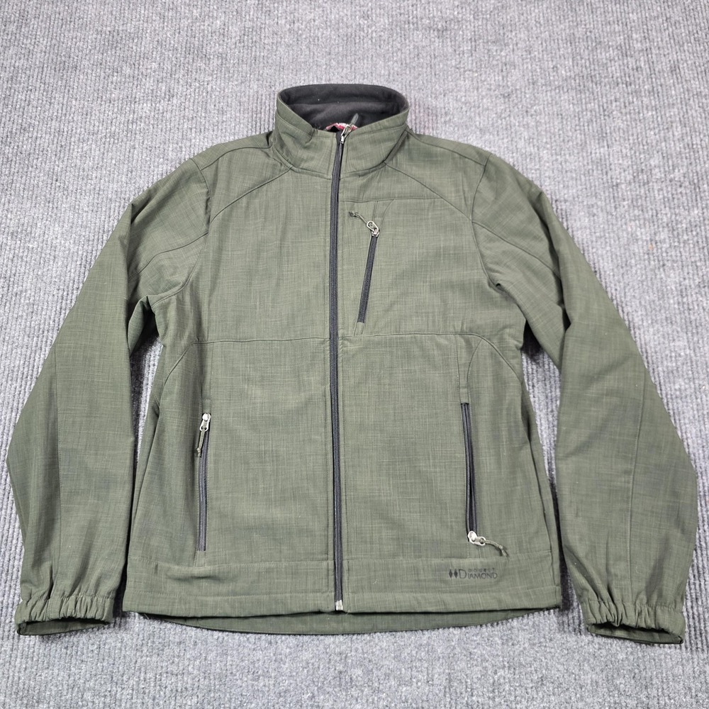 Black‎ Diamond Jacket Mens Medium Green Softshell Full Zip Lined Double Diamond